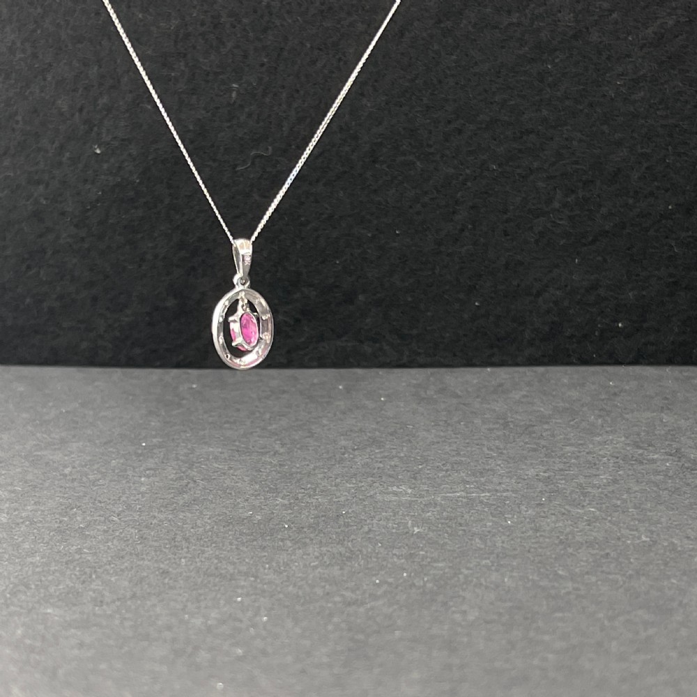 18ct White Gold Diamond & Ruby Pendant Necklace View IX