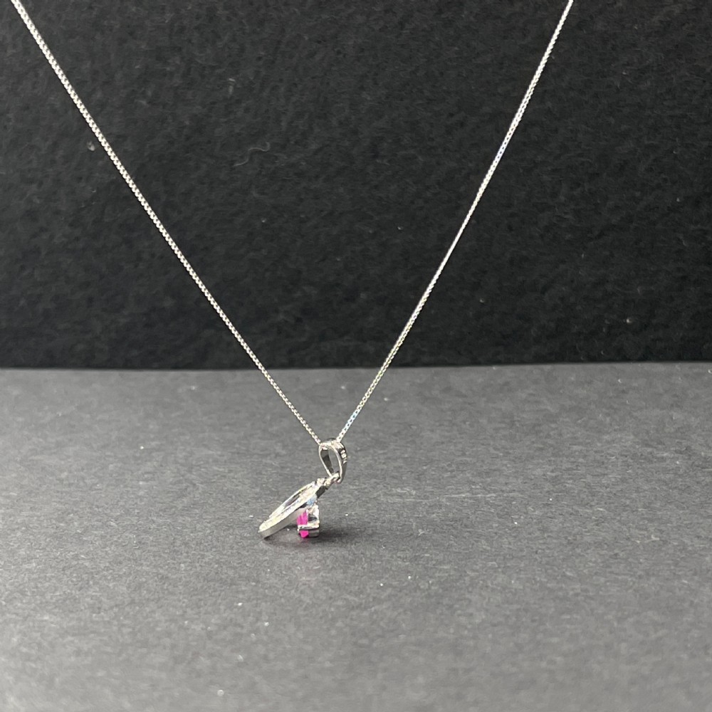 18ct White Gold Diamond & Ruby Pendant Necklace View X