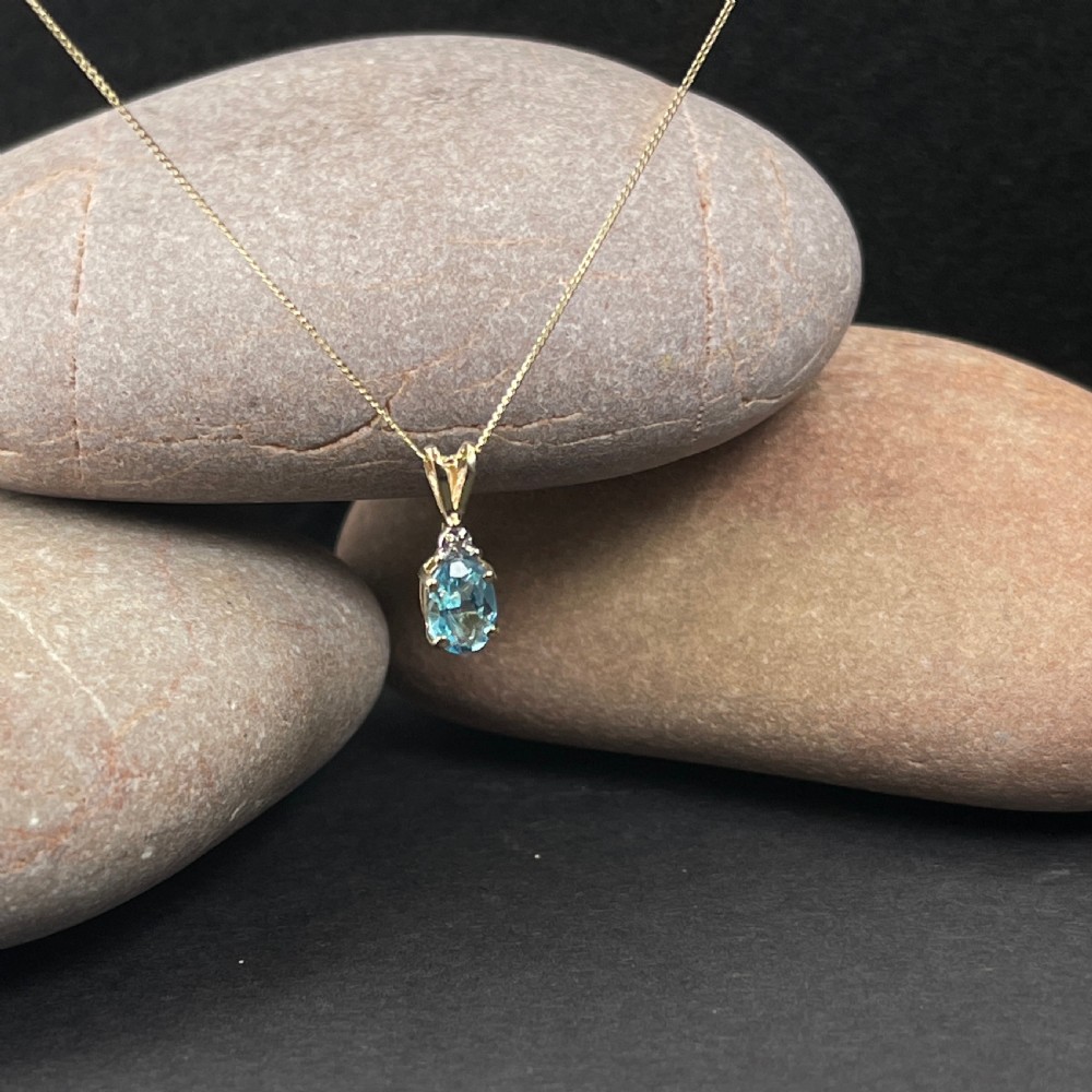 9ct Gold Diamond & Blue Topaz Pendant Necklace View III