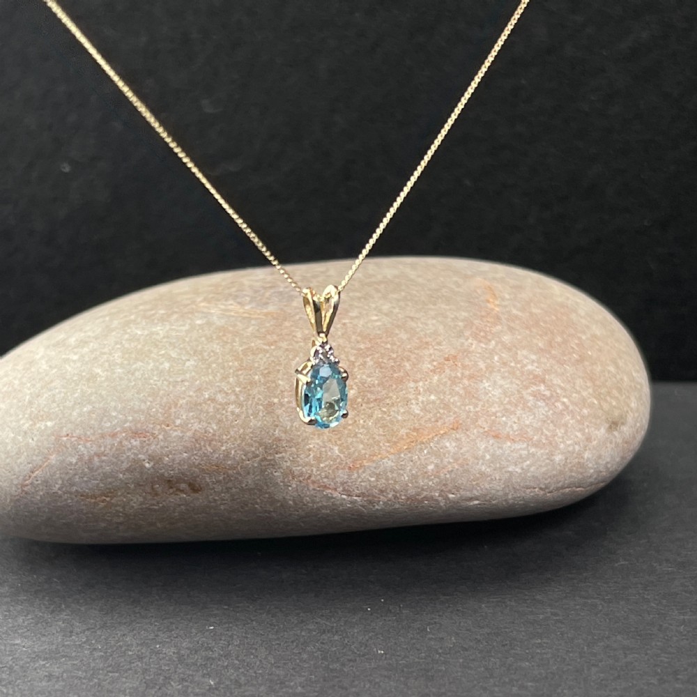 9ct Gold Diamond & Blue Topaz Pendant Necklace View V