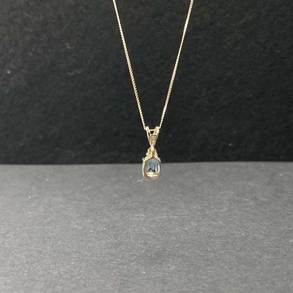 9ct Gold Diamond & Blue Topaz Pendant Necklace View VII