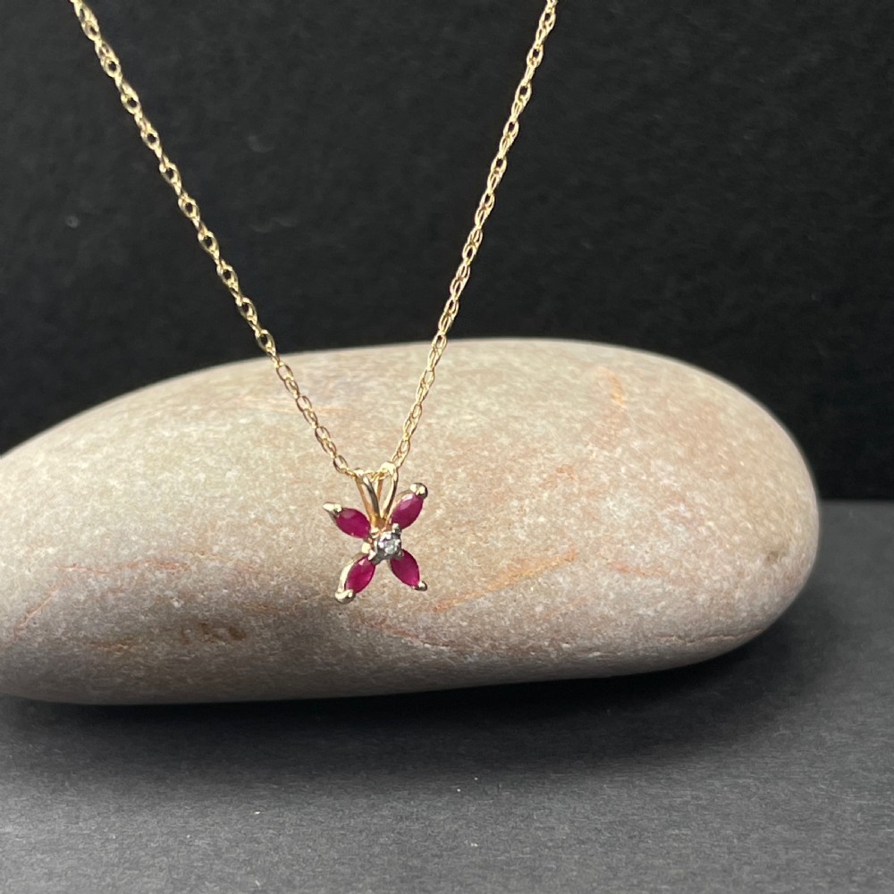 9ct Gold Ruby & Diamond Pendant Necklace View II