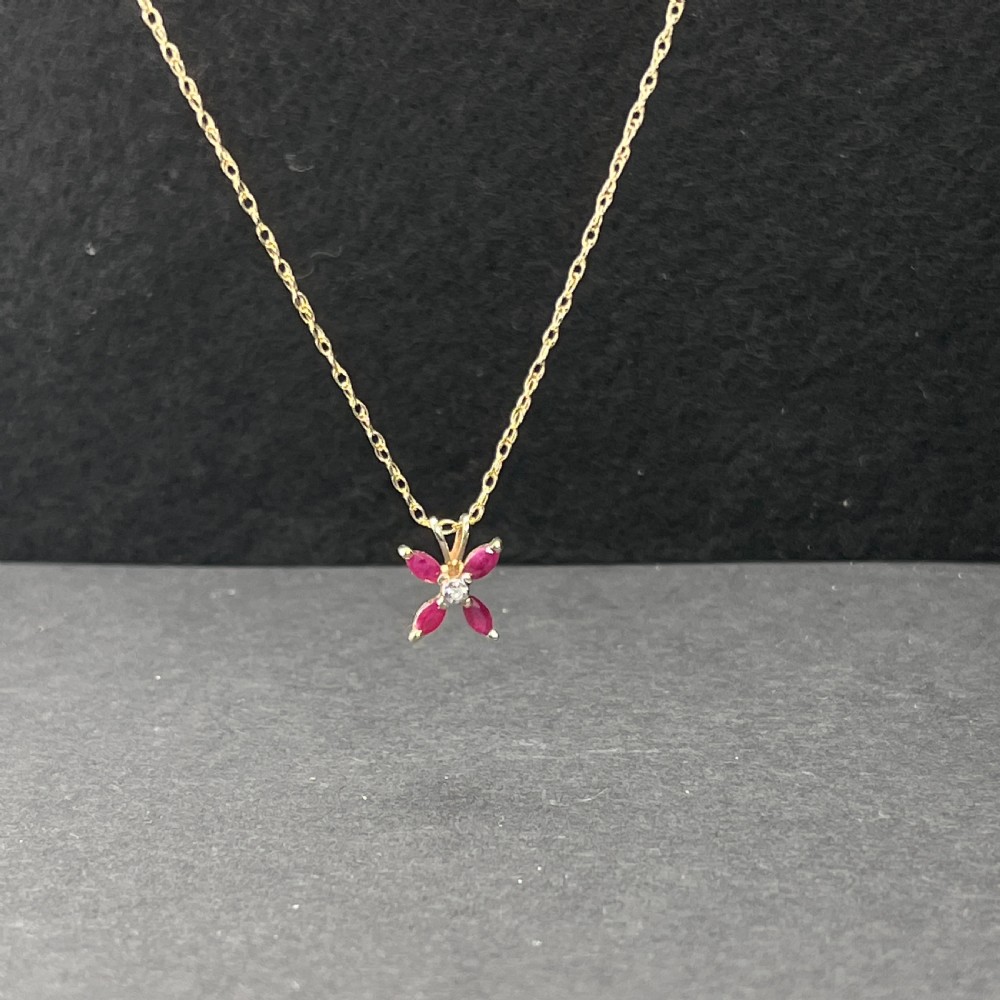 9ct Gold Ruby & Diamond Pendant Necklace View IV