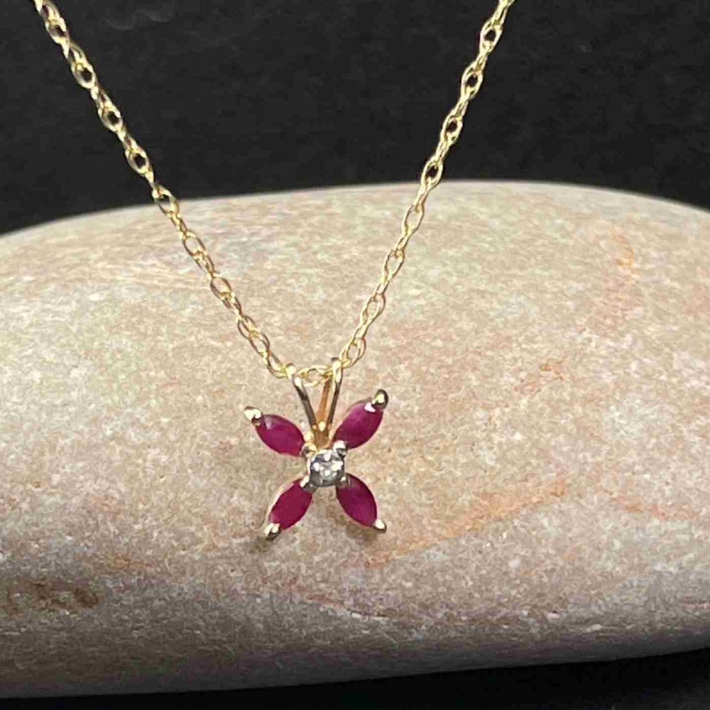 9ct Gold Ruby & Diamond Pendant Necklace