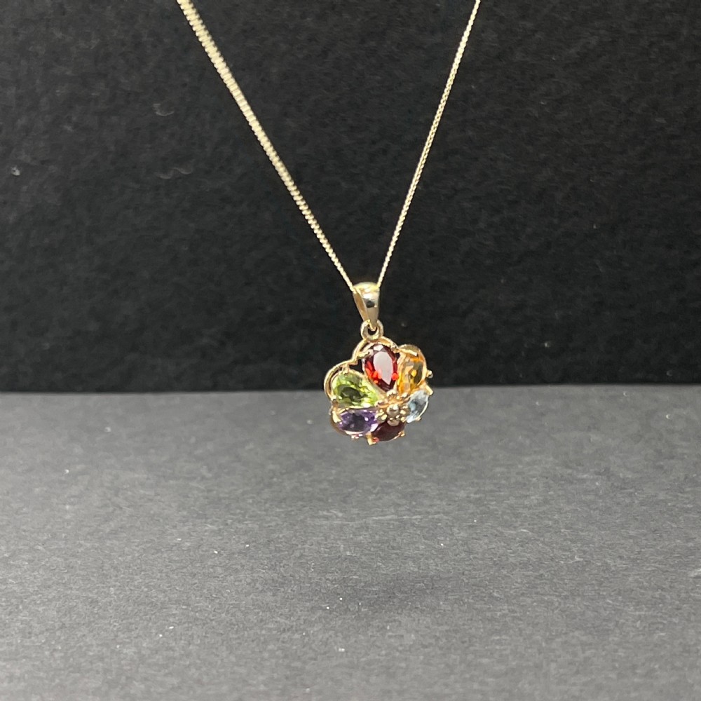 9ct Gold Multi-Gem Pendant Necklace View VIII