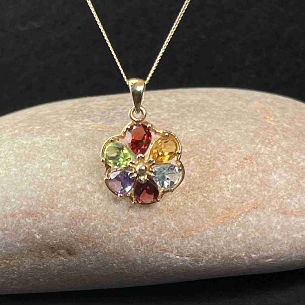 9ct Gold Multi-Gem Pendant Necklace