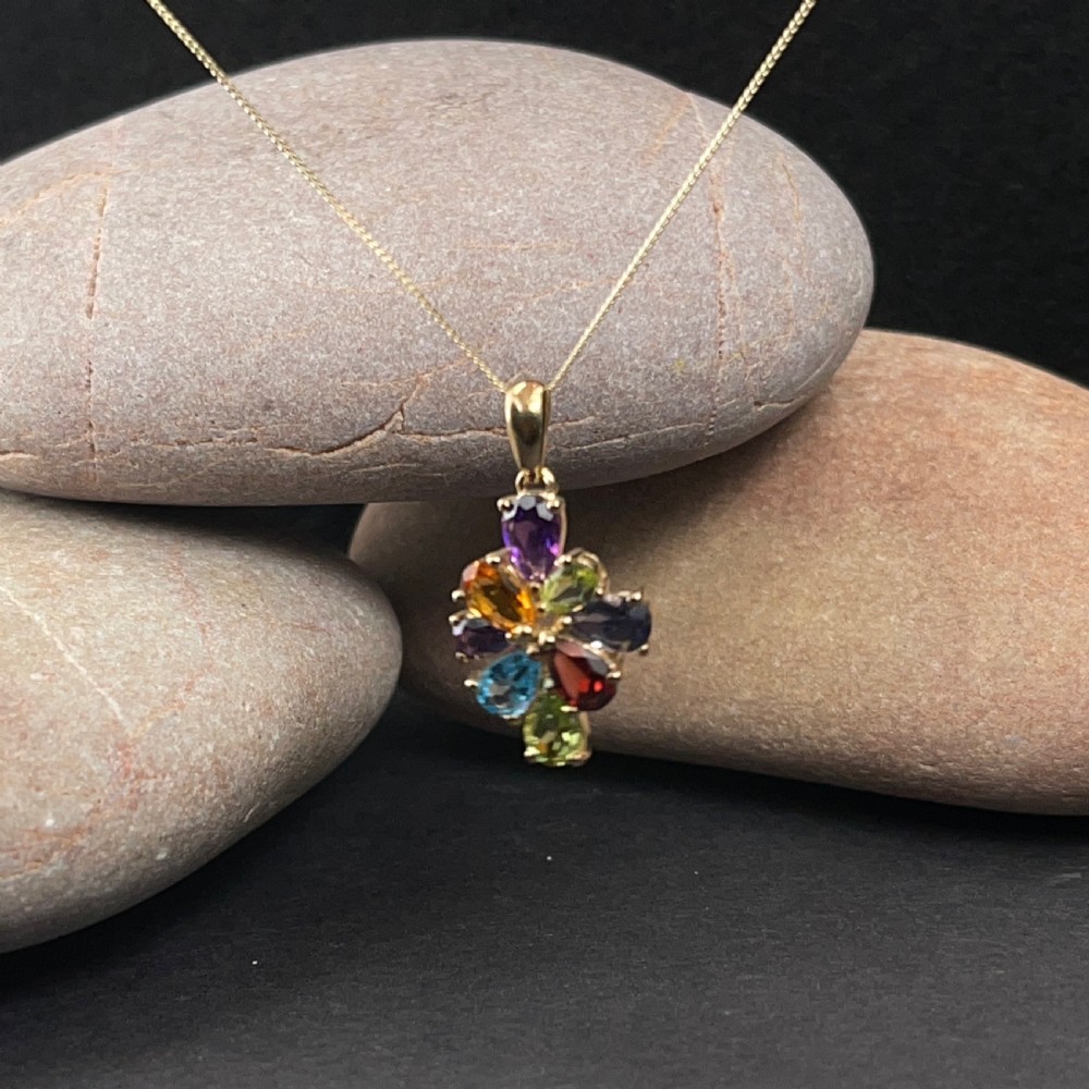 9ct Gold Multi-Gem Pendant Necklace View IV