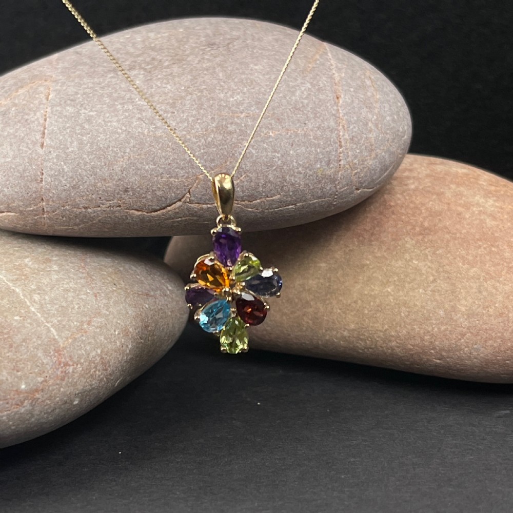 9ct Gold Multi-Gem Pendant Necklace View II