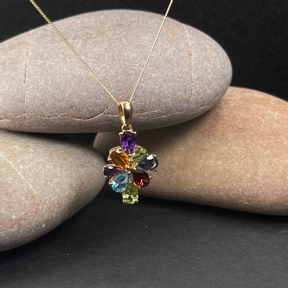 9ct Gold Multi-Gem Pendant Necklace View III