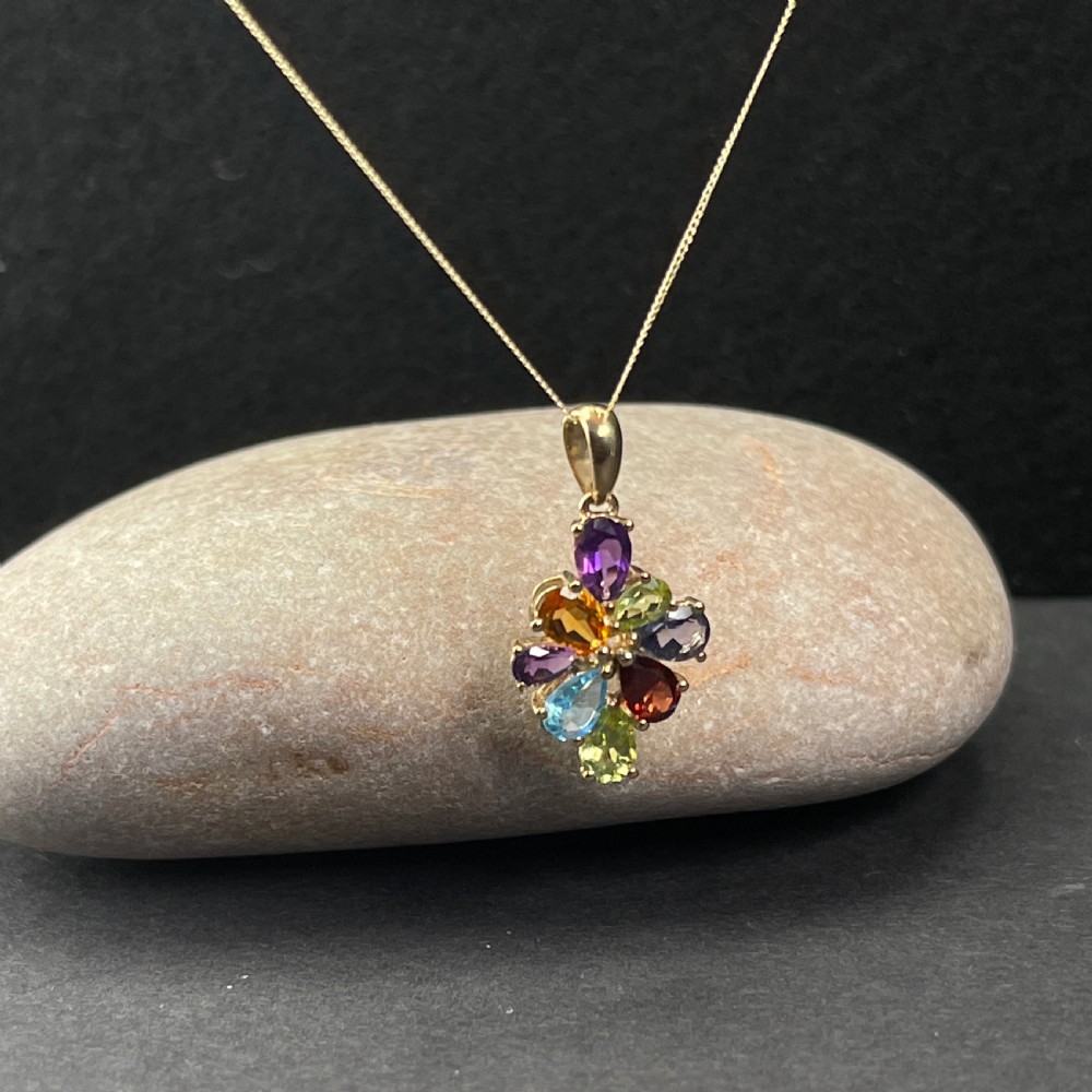 9ct Gold Multi-Gem Pendant Necklace View V