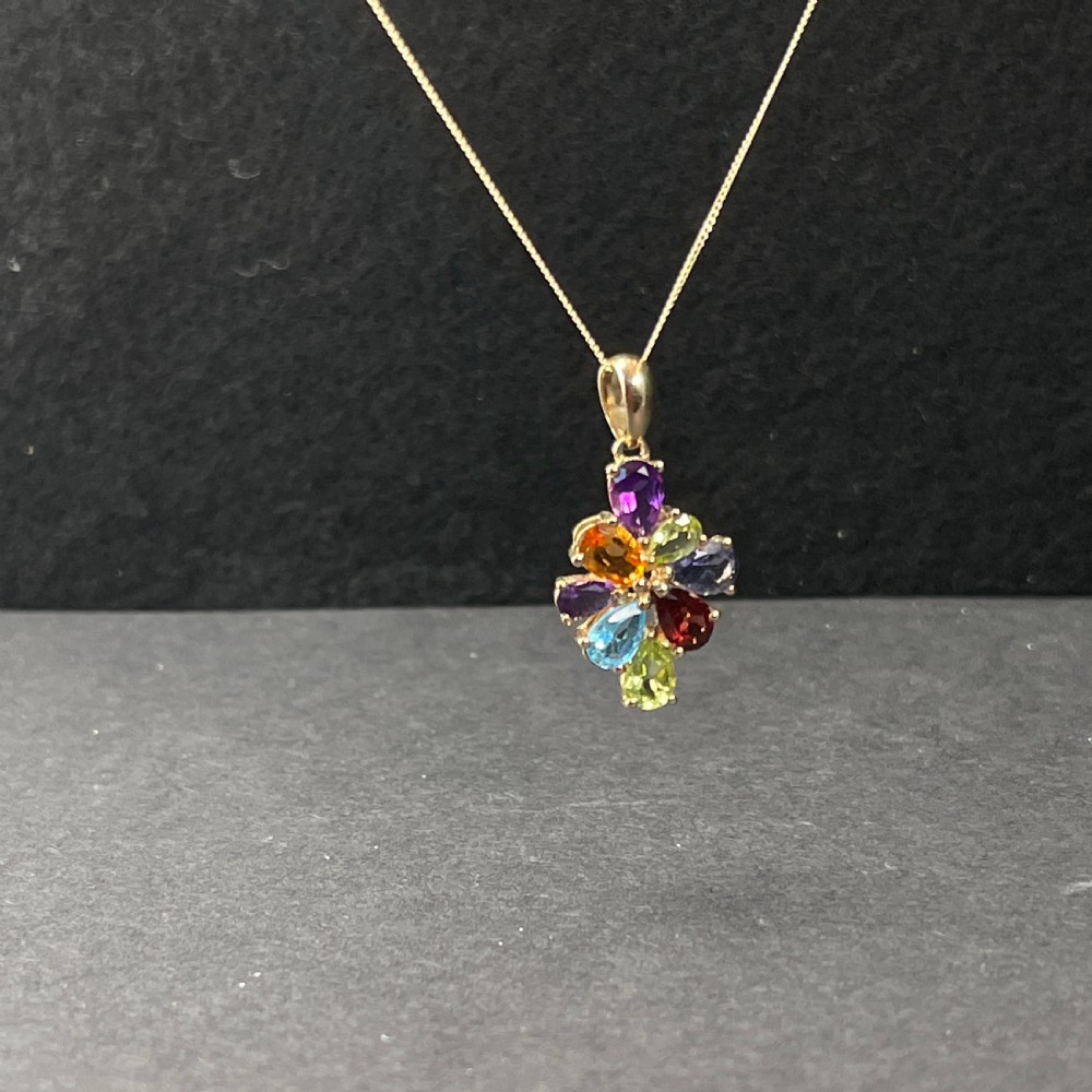 9ct Gold Multi-Gem Pendant Necklace View VI