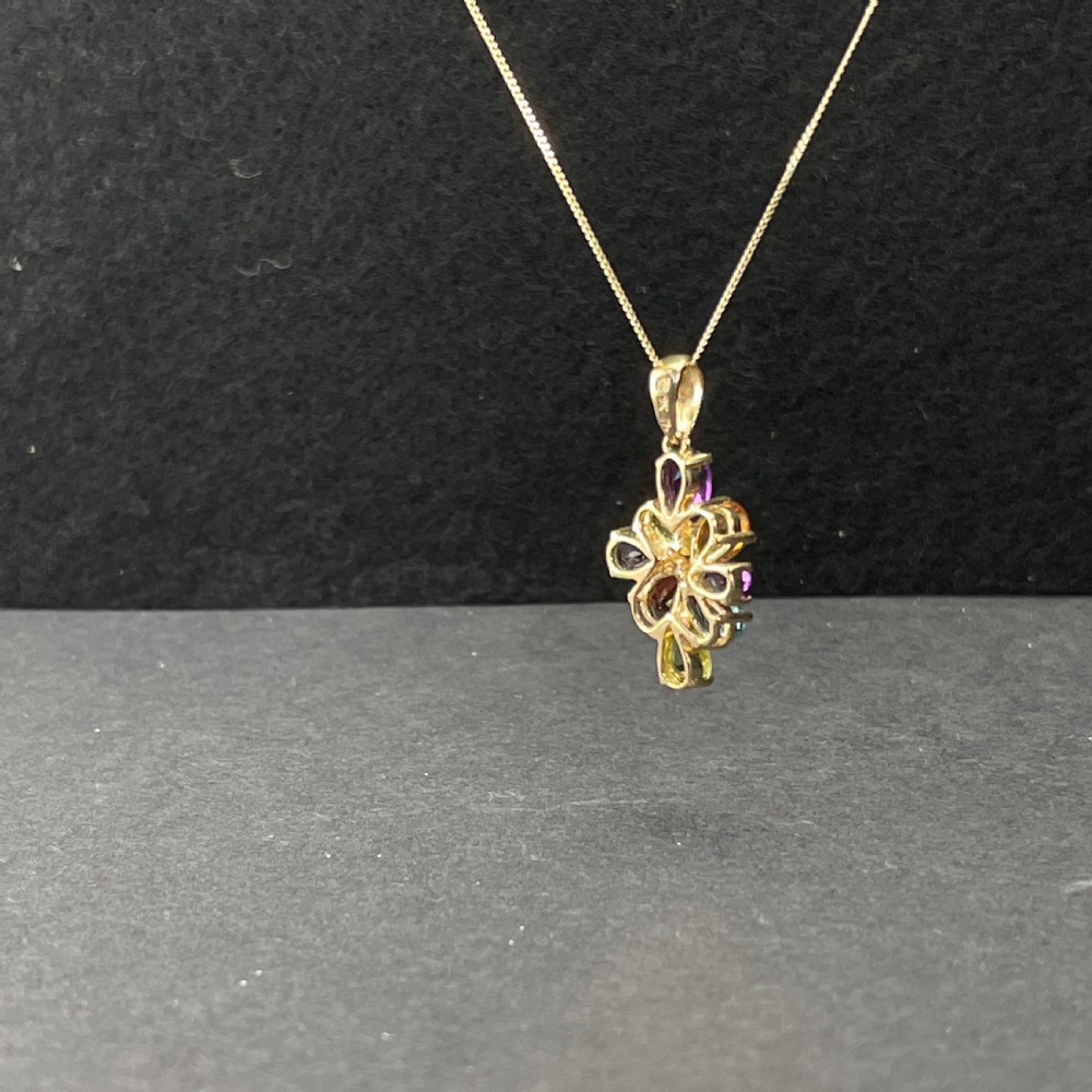 9ct Gold Multi-Gem Pendant Necklace View X