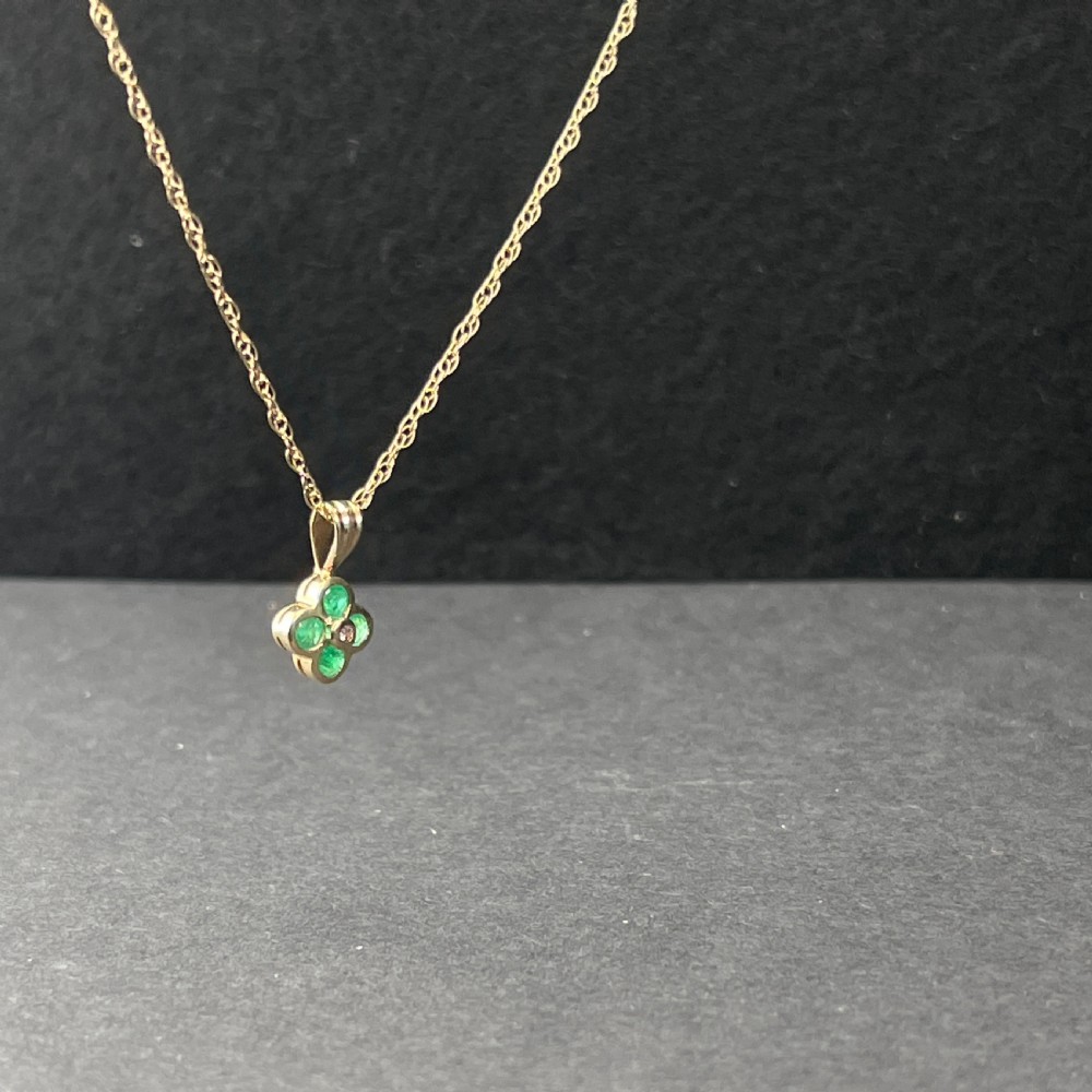 9ct Gold Emerald Clover & Diamond Pendant Necklace View VII