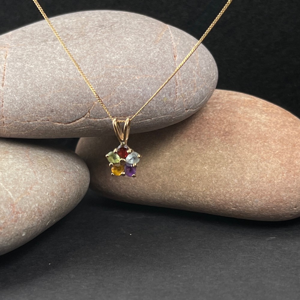 9ct Gold Multi-Gem Pendant Necklace View III