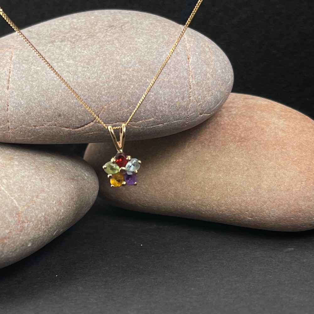 9ct Gold Multi-Gem Pendant Necklace View II