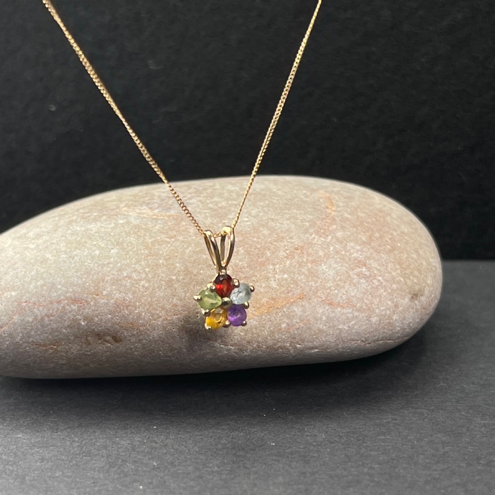 9ct Gold Multi-Gem Pendant Necklace View IV