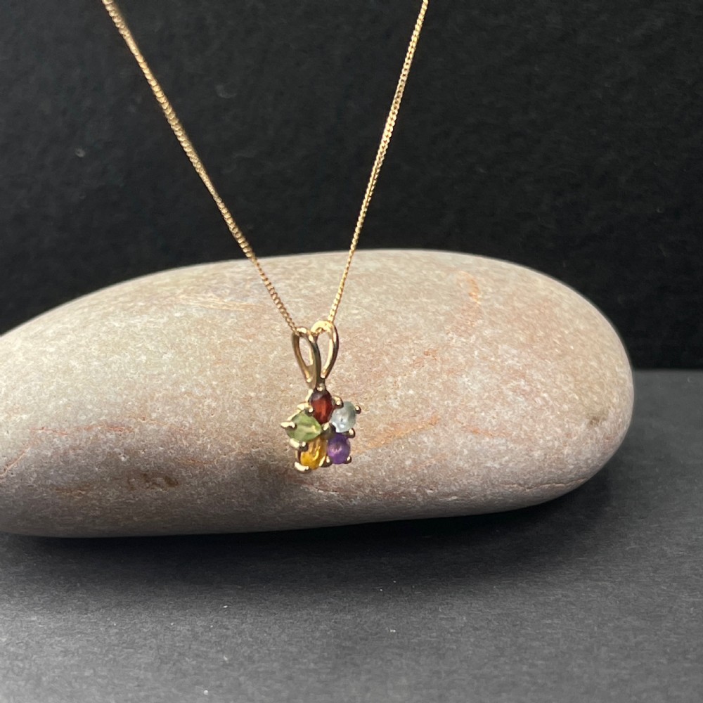 9ct Gold Multi-Gem Pendant Necklace View V