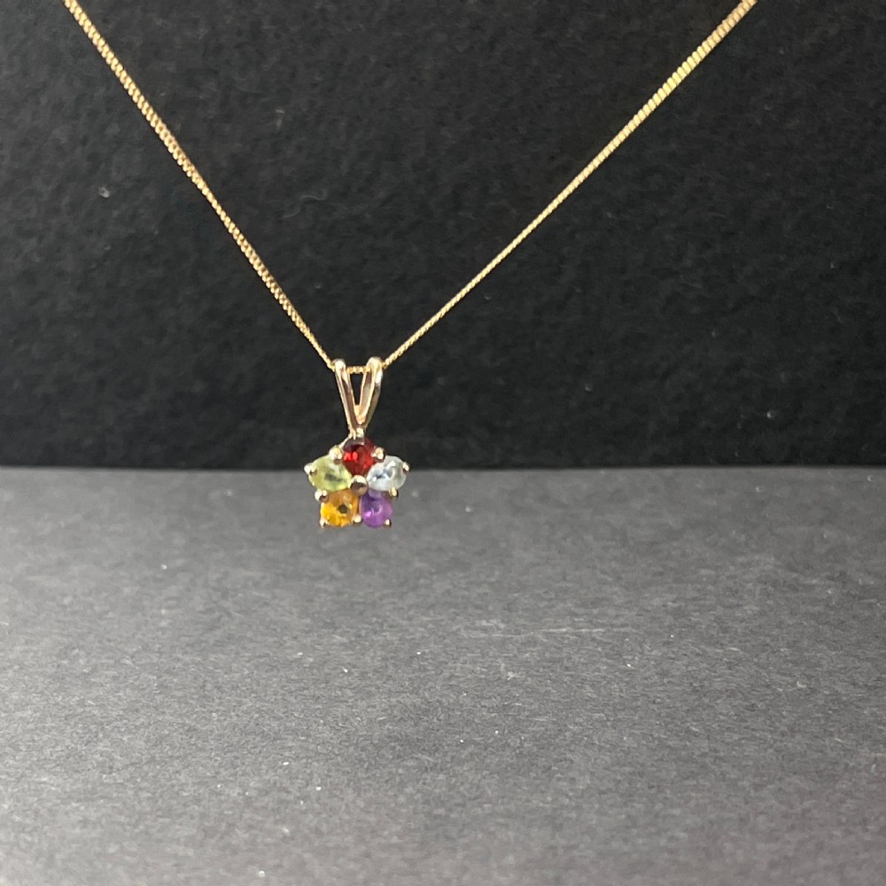 9ct Gold Multi-Gem Pendant Necklace View VI