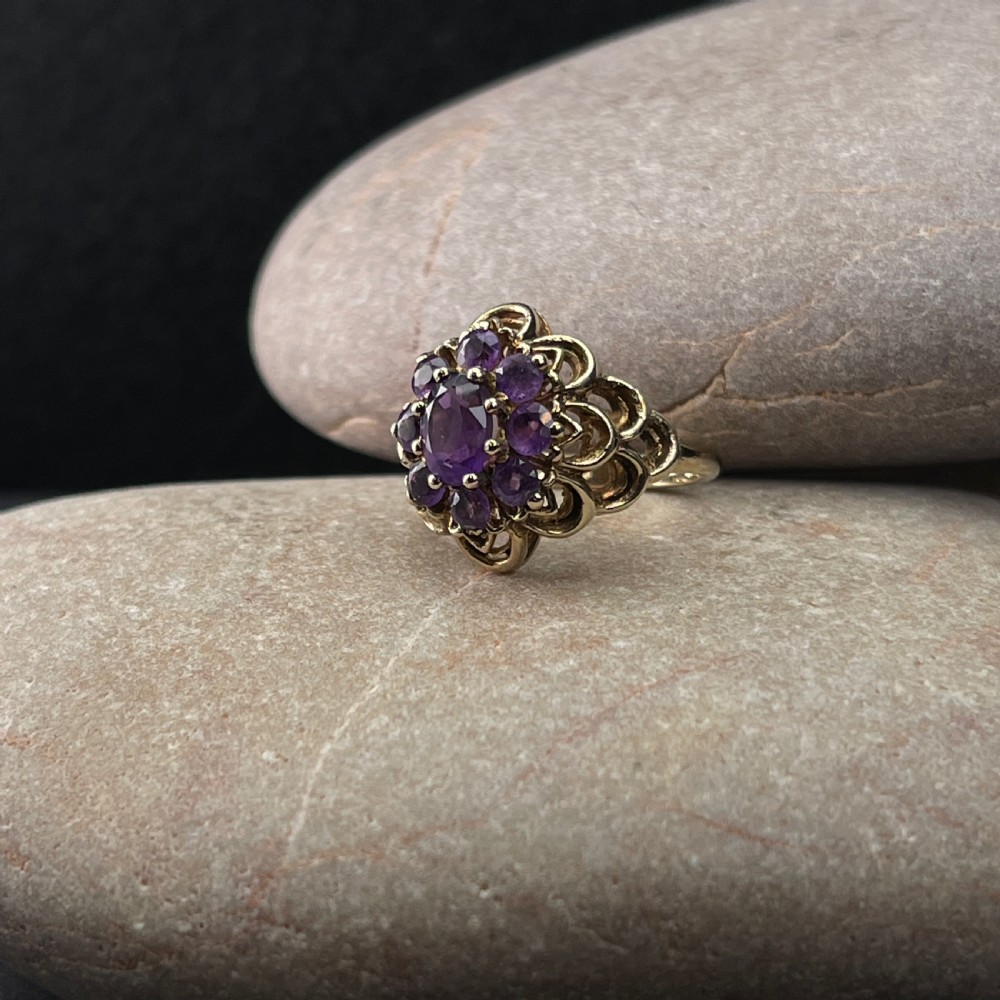 9ct Gold Amethyst Cluster Ring View VI