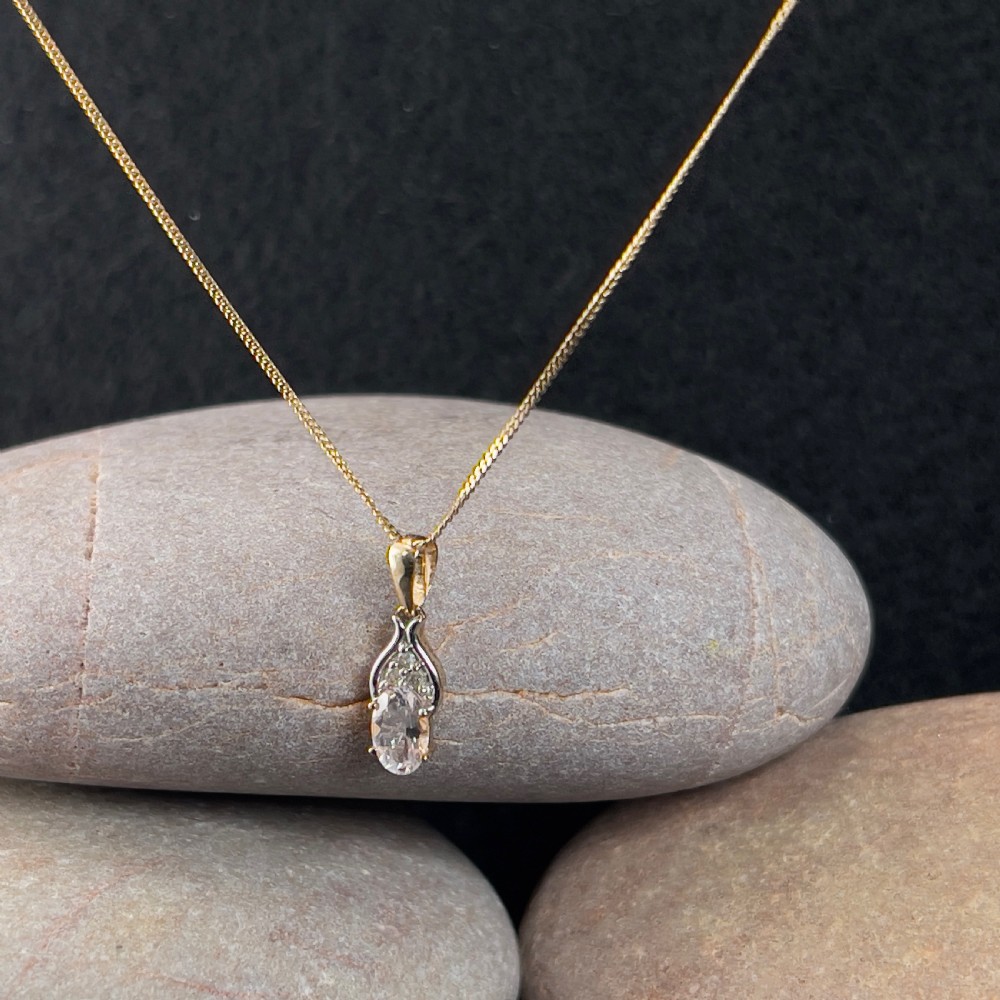 9ct Gold Morganite & Diamond Pendant Necklace View II