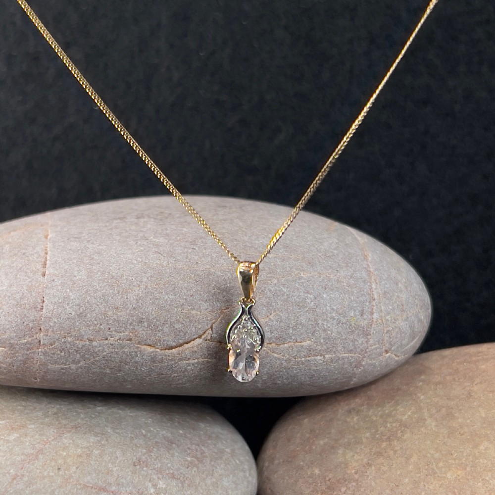 9ct Gold Morganite & Diamond Pendant Necklace View III