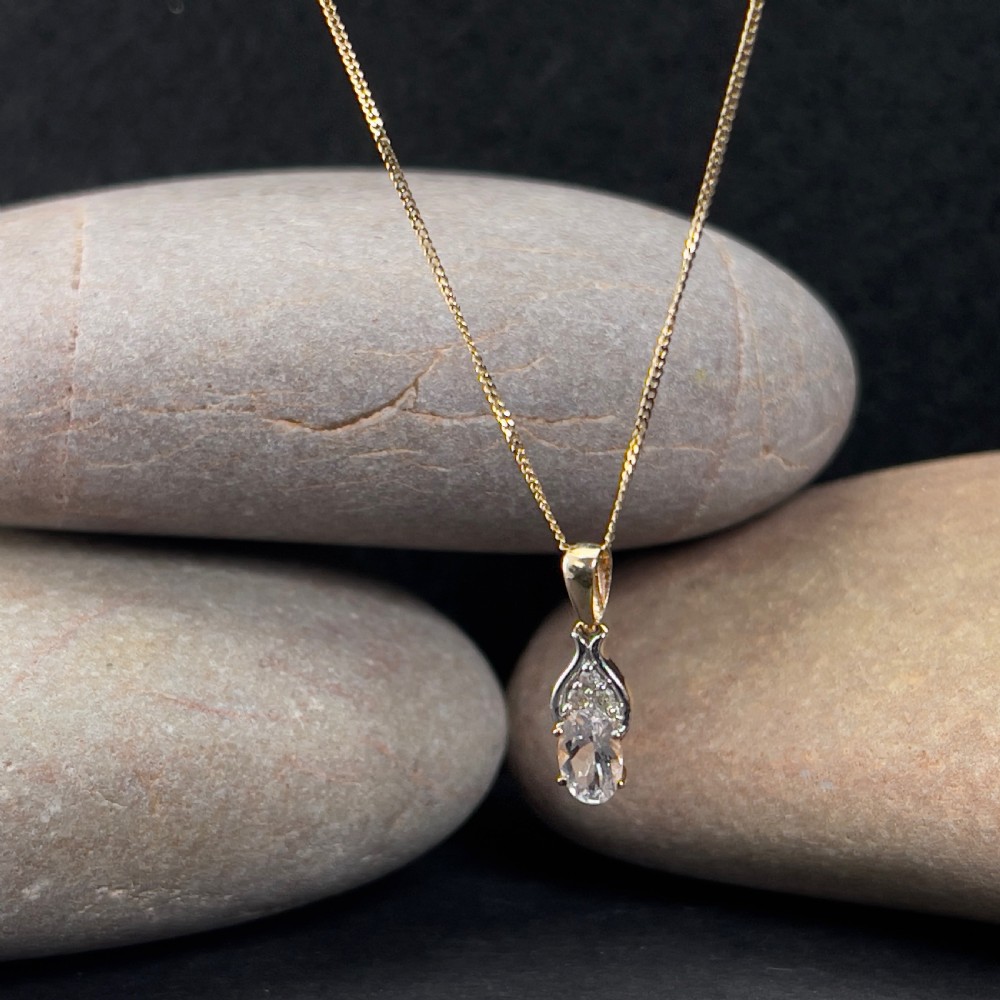 9ct Gold Morganite & Diamond Pendant Necklace View IV