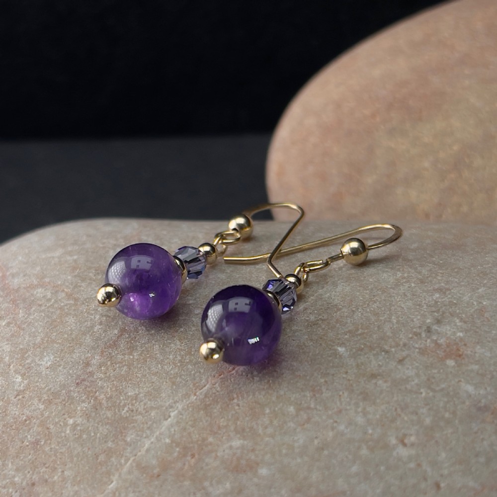 9ct Gold Cabochon Amethyst Drop Earrings View V