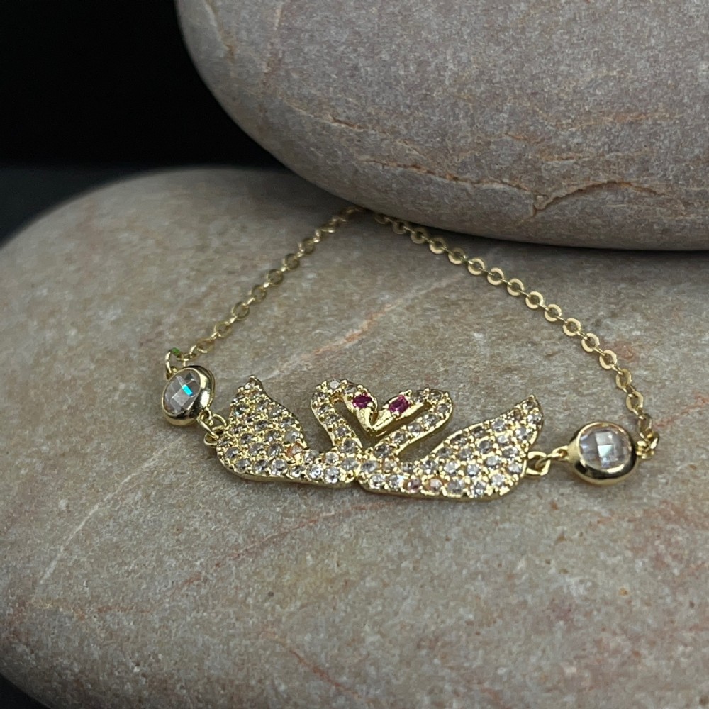 18ct Gold Pink Sapphire Swan Bracelet View II