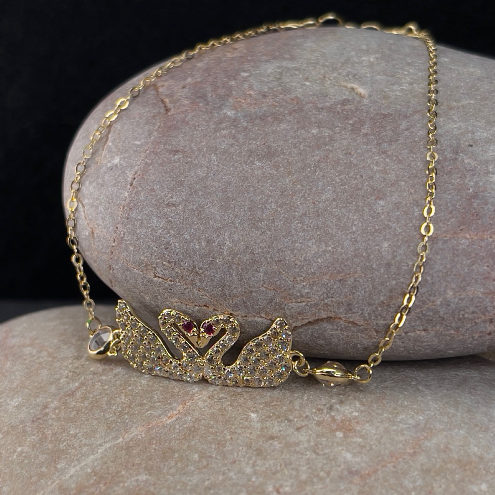 18ct Gold Pink Sapphire Swan Bracelet View IV