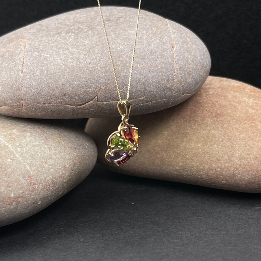 9ct Gold Multi-Gem Pendant Necklace View II