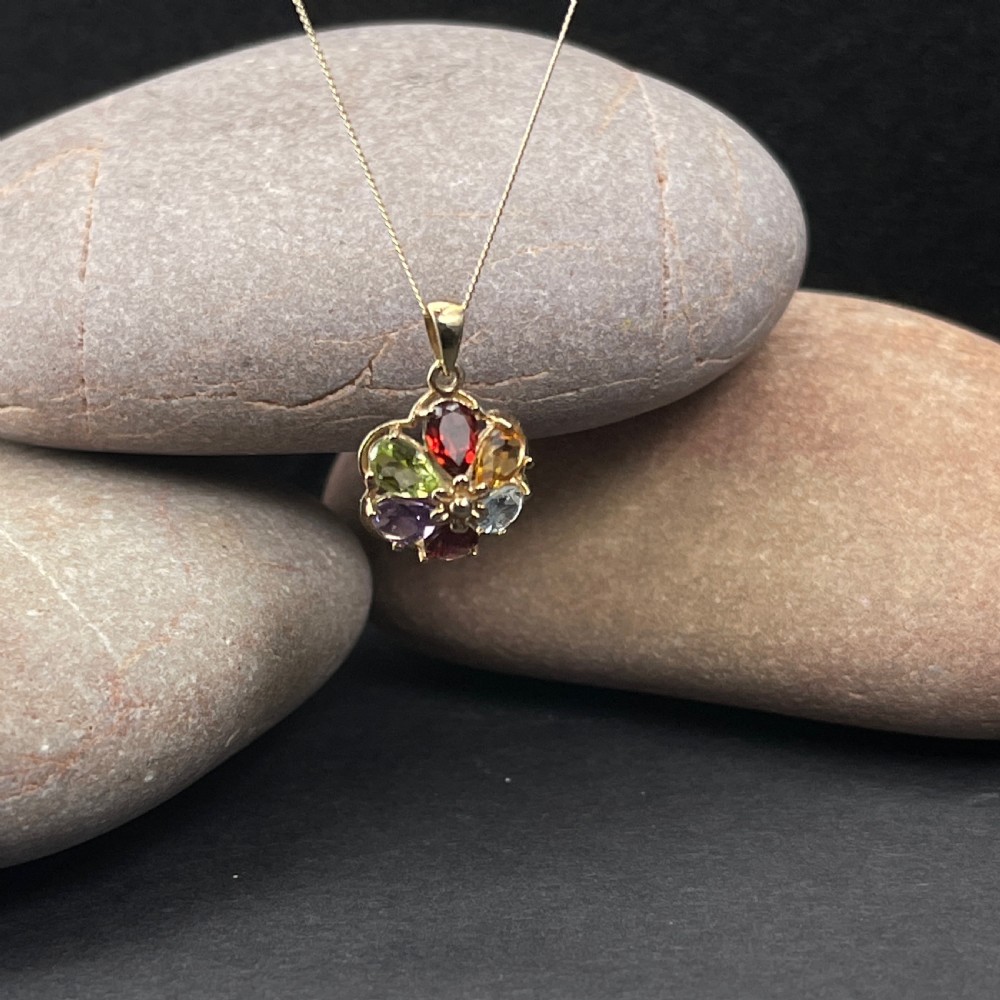 9ct Gold Multi-Gem Pendant Necklace View III