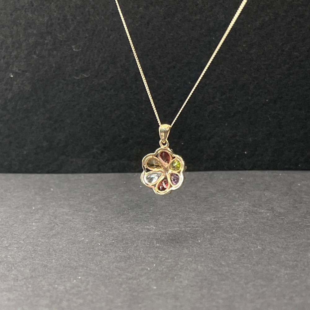 9ct Gold Multi-Gem Pendant Necklace View V