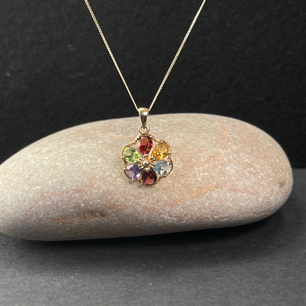 9ct Gold Multi-Gem Pendant Necklace View VI