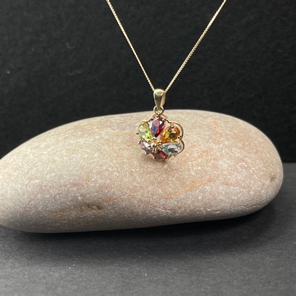 9ct Gold Multi-Gem Pendant Necklace View VIII