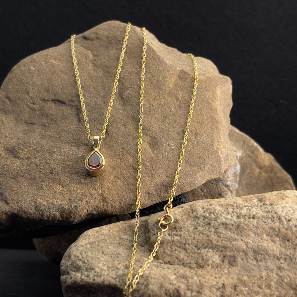 9ct Gold Pear Drop Garnet Pendant Necklace
 View V