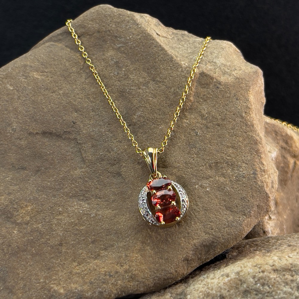 9ct Gold Diamond & Sunset Garnet Pendant Necklace
 View II