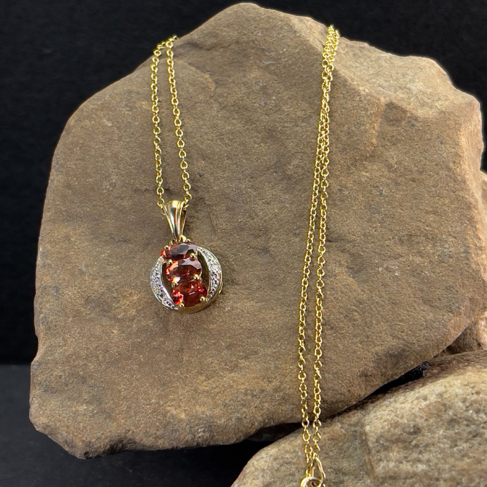 9ct Gold Diamond & Sunset Garnet Pendant Necklace
 View V