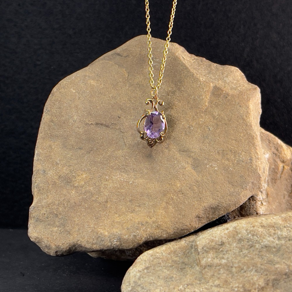 9ct Gold Amethyst Pendant Necklace
 View V