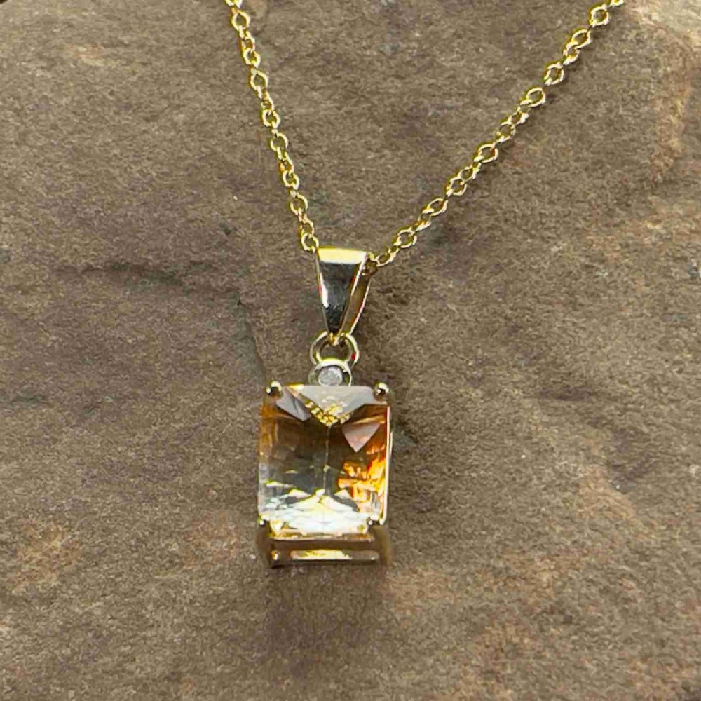 9ct Gold Diamond & Citrine Pendant Necklace
