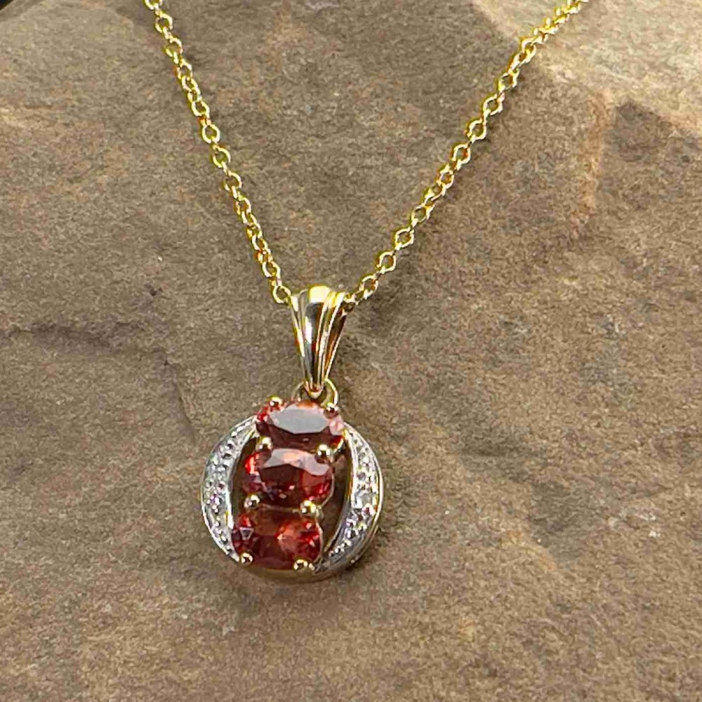 9ct Gold Diamond & Sunset Garnet Pendant Necklace
