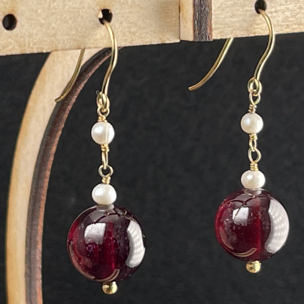 9ct Gold Cabochon Amethyst Drop Earrings