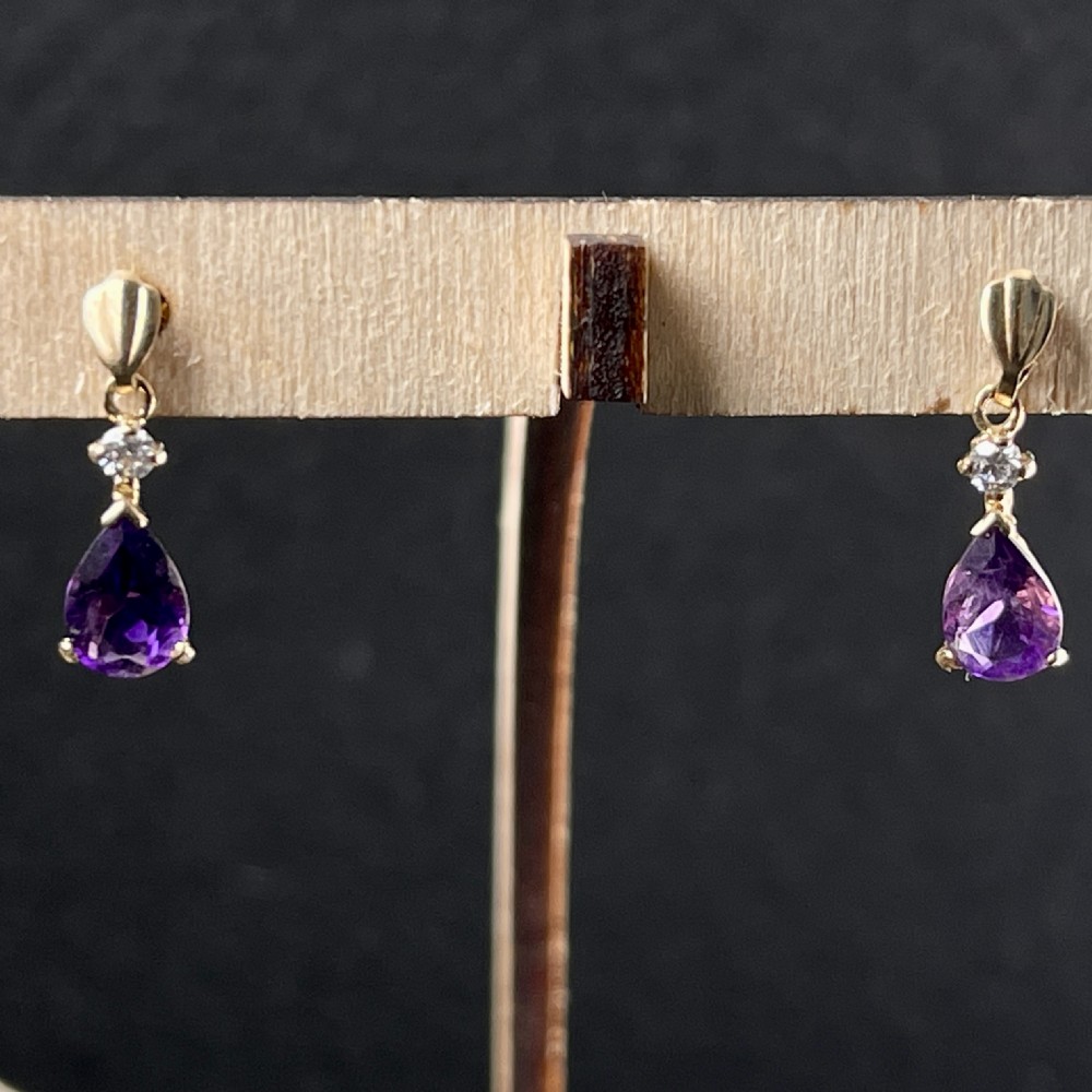 9ct Gold Pear Drop Amethyst Drop Stud Earrings