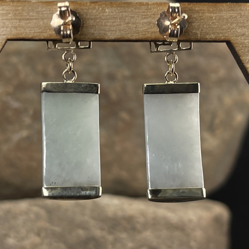 9ct Gold Jade Drop Earrings View V