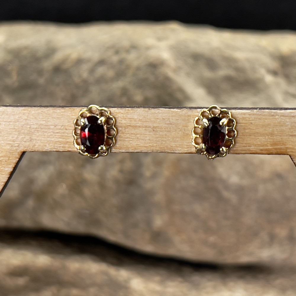 9ct Gold Garnet Stud Earrings View III