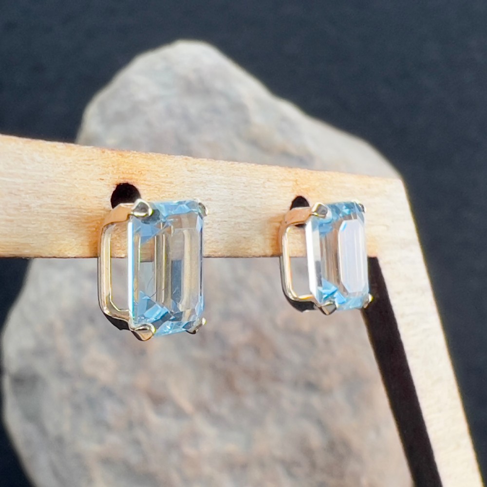 9ct Gold Emerald Cut Blue Topaz Stud Earrings View VI