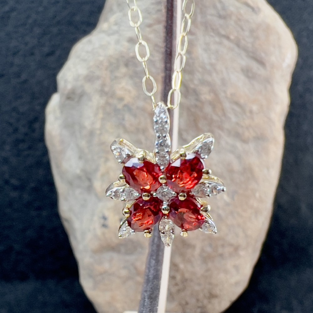 9ct Gold Ruby & Diamond Star Pendant Necklace
