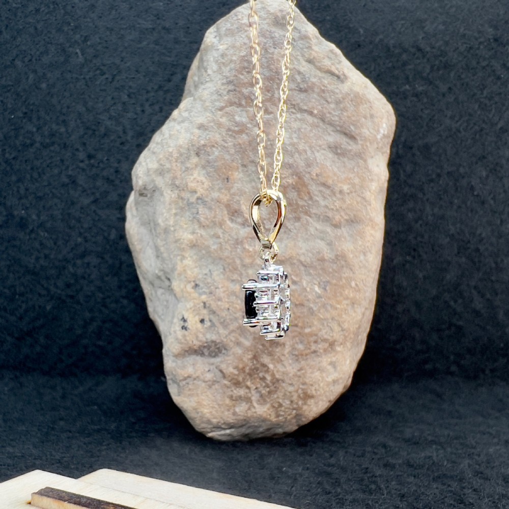9ct Gold Sapphire & Diamond Cluster Pendant Necklace View IV