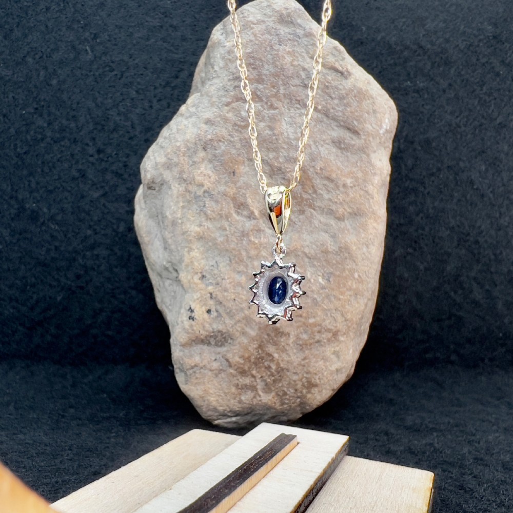 9ct Gold Sapphire & Diamond Cluster Pendant Necklace View V