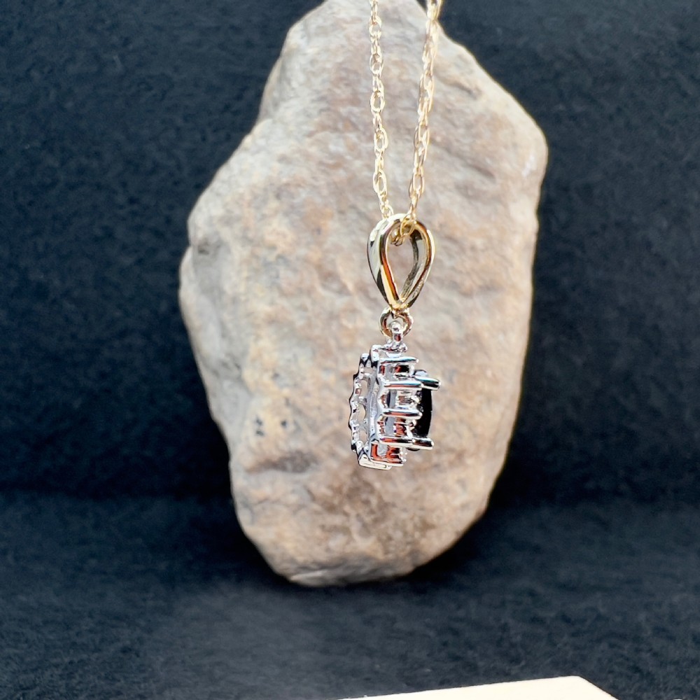 9ct Gold Sapphire & Diamond Cluster Pendant Necklace View VI