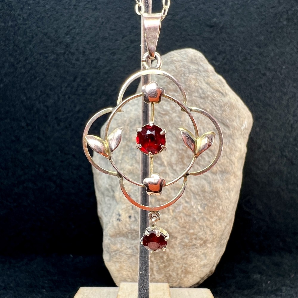 9ct Art Nouveau Ruby Lavalier Pendant Necklace View II